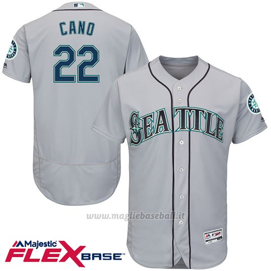 Maglia Baseball Uomo Seattle Mariners Robinson Cano 22 Grigio Flex Base Autentico Collezione Giocatore